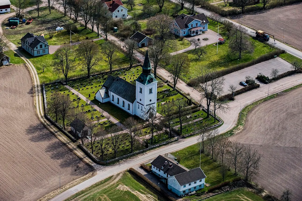 The Frinnaryd church from the air