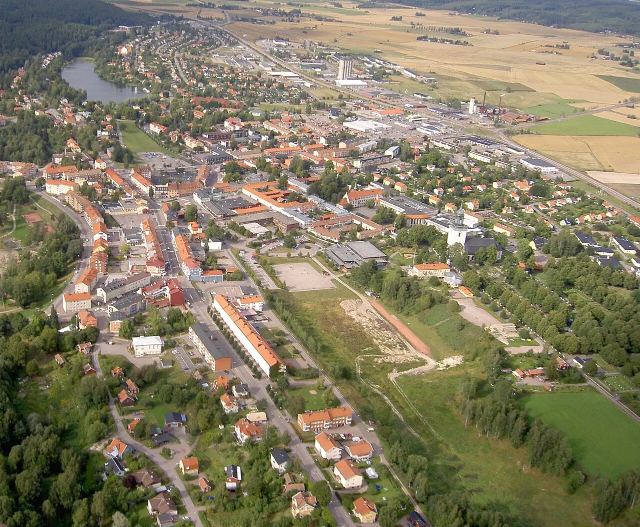 Nordöstra delen av Hedemora, Dalarna, Sverige. Bilden tagen från ett segelflygplan.