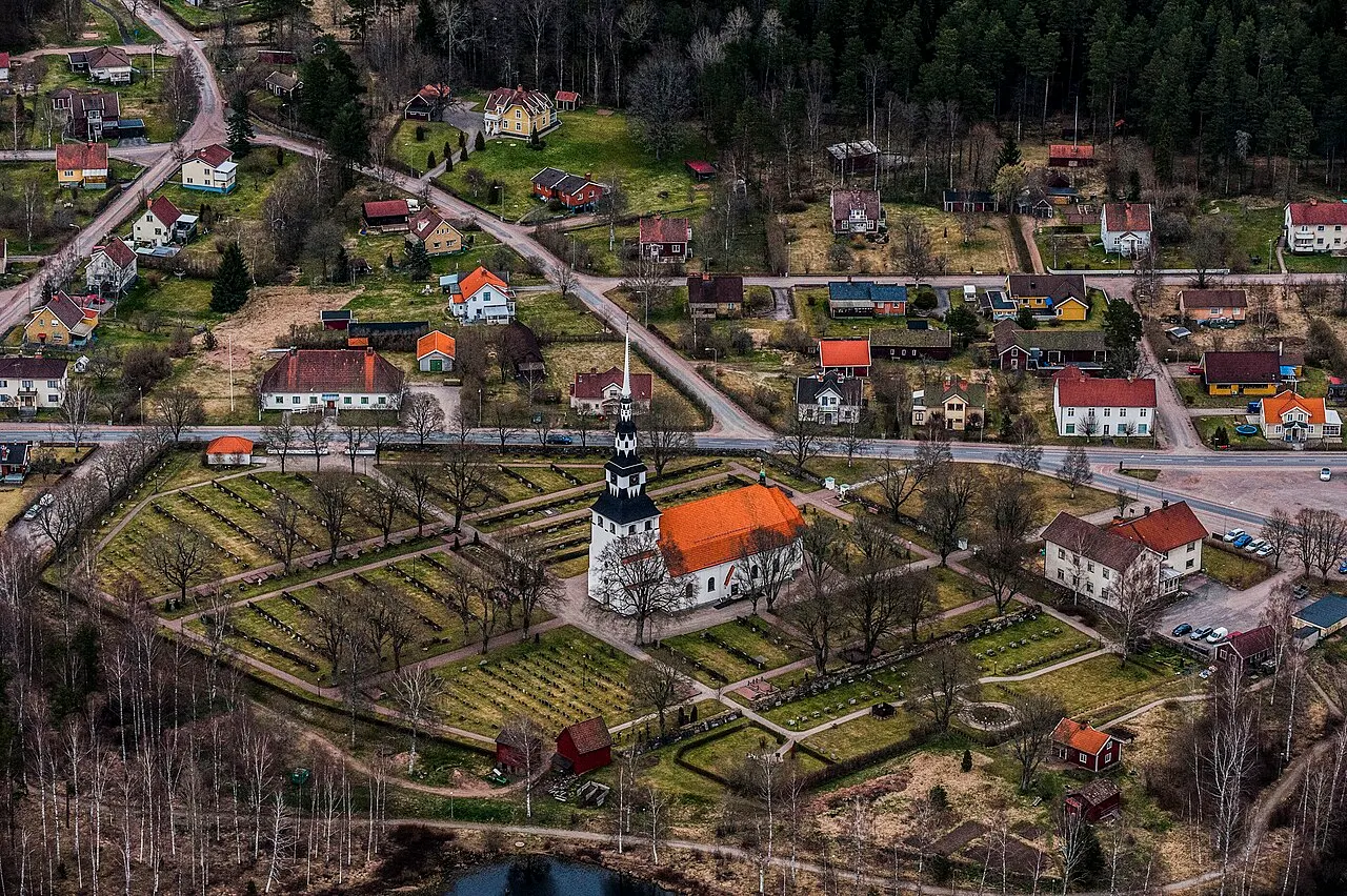 The Ingatorp church from the air