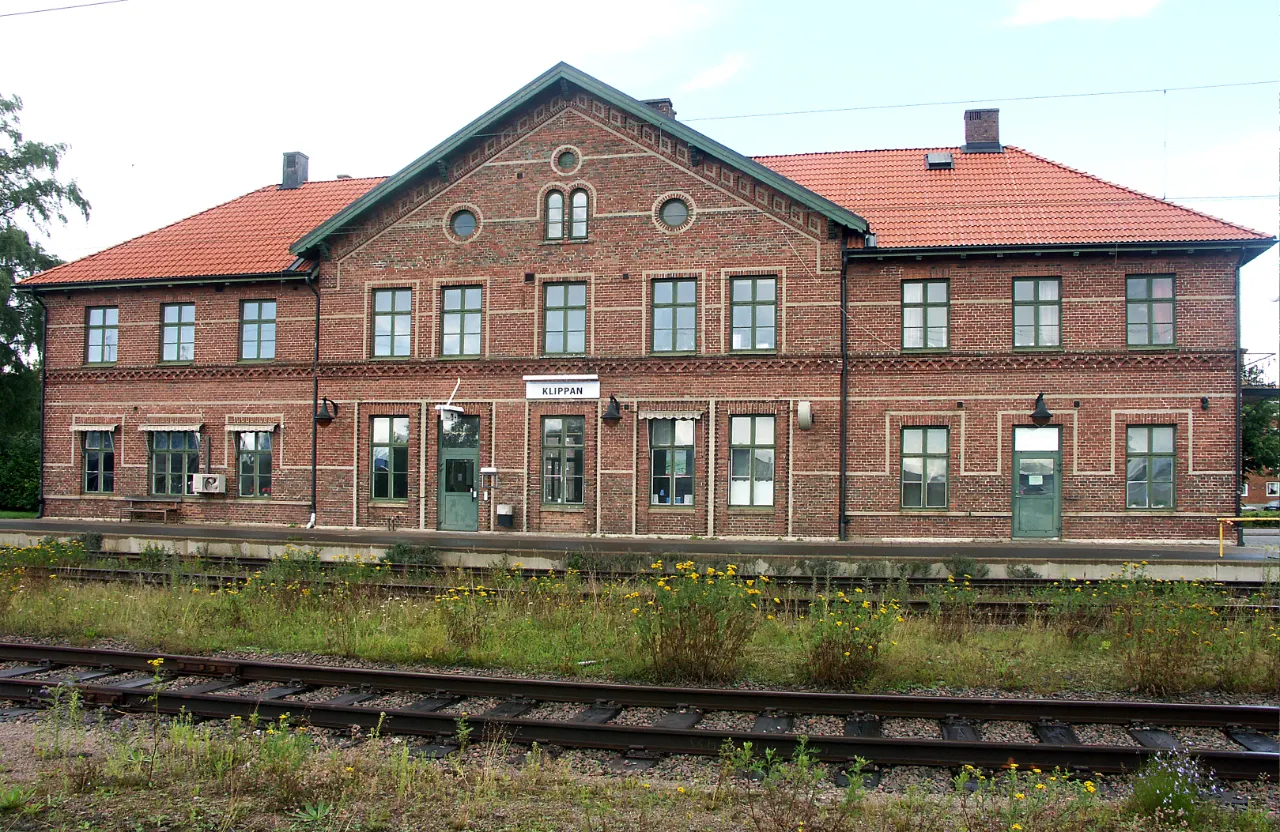 Klippans järnvägsstation i nordvästra Skåne, byggd 1875. Belägen på linjen Helsingborg-Hässleholm.