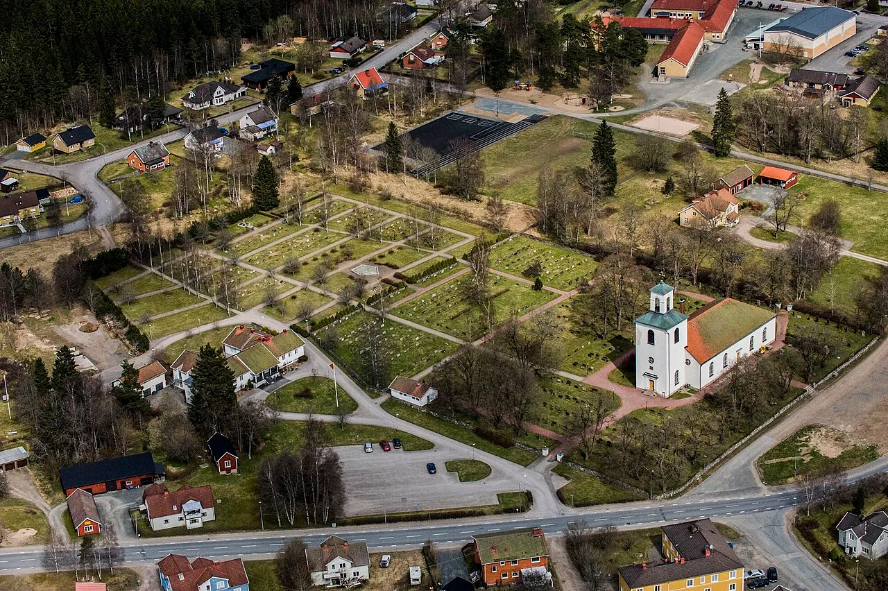 The Malmbäck church from the air