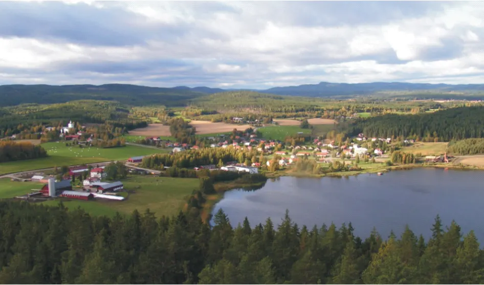 Vy över Rengsjö från Bullerberget, Hälsingland, Sweden.
