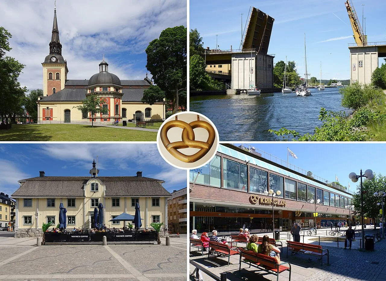 Södertälje Fotokollage: Sankta Ragnhilds kyrka Södertälje kanal och Mälarbron Södertäljes gamla rådhus Varuhuset Kringlan Kringlan
